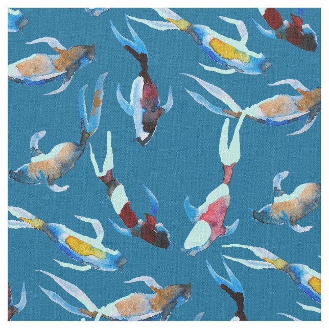 Tissu koi Fish aquarelle art japonais (Fermer)