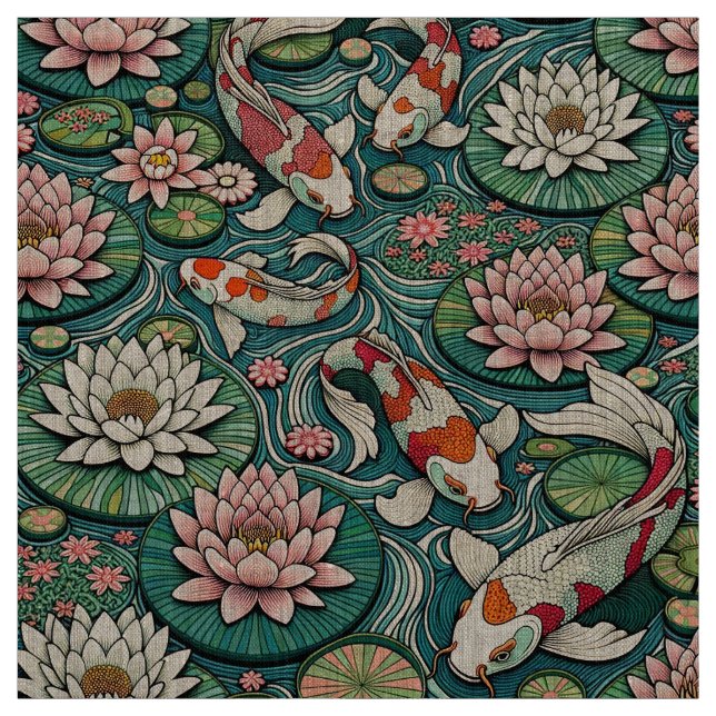 Tissu Koi parmi les Lilies III (Échantillon)