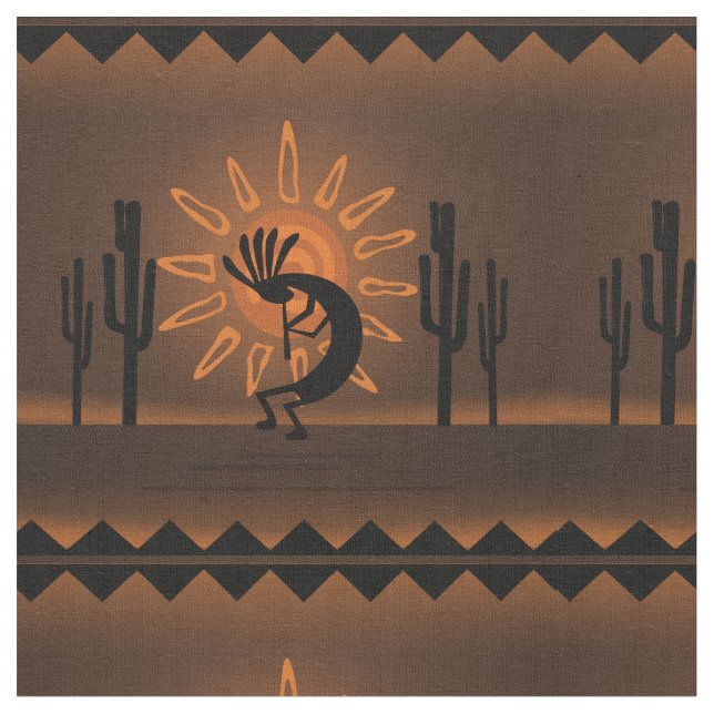 Tissu Kokopelli Sun Sud-Ouest Désert Rustique Brown (Fermer)