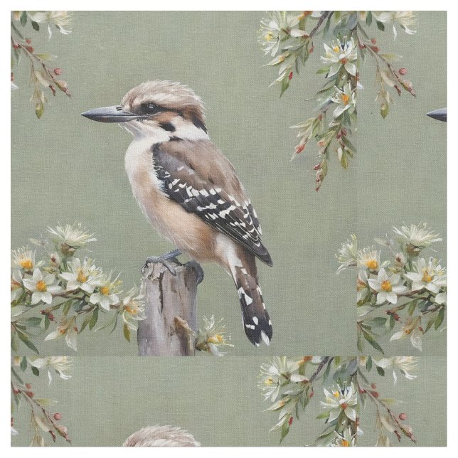 Tissu Kookaburra Et Eucalyptus Fleurs, (Fermer)