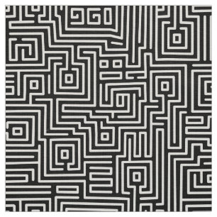Tissu Kuba Maze Style 221019 - Blanc et noir