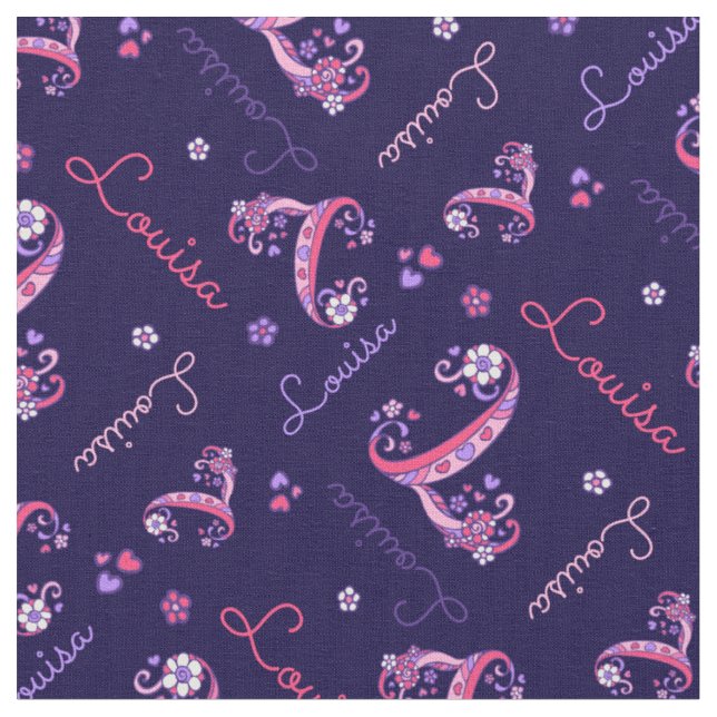 Tissu L monogramme et nom personnalisé Louisa fabric (Fermer)