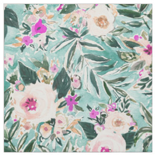 Tissu La menthe de ROMANCE de JUNGLE rougissent floral
