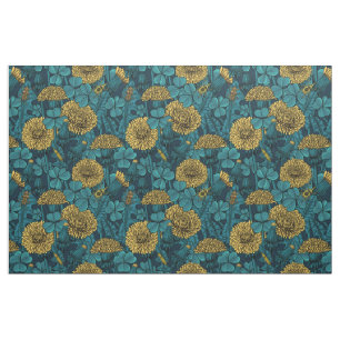 Tissu La prairie en jaune et bleu