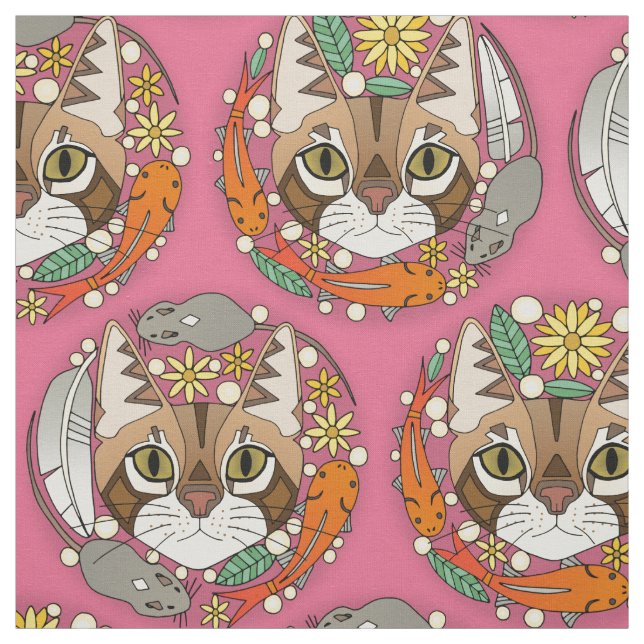 Tissu la vie d'un chat rose (Échantillon)