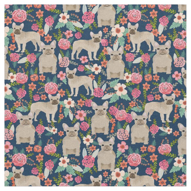 Tissu La Vintage Florale des Bulldogs français (Fermer)