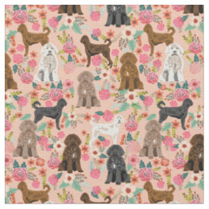 Tissu labradoodle chien floral vintage pêche
