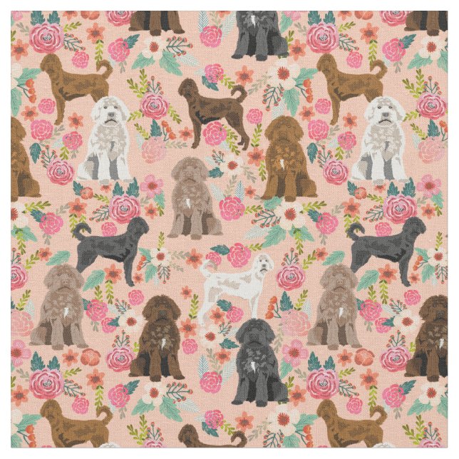 Tissu labradoodle chien floral vintage pêche (Fermer)