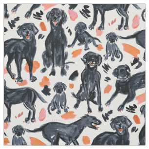 Tissu LABRADOR NOIR RÉCUPÉRATION Aquarelle chien peint