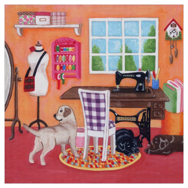 Tissu Labradors dans la pièce de couture de la maman (Échantillon)