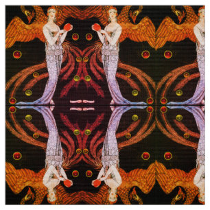 Tissu LADY PHOENIX ART DÉCO BEAUTÉ MODE Orange Noir