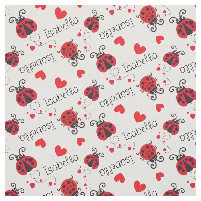 Tissu Ladybirds ladybugs rouge noir nom personnalisé mot (Échantillon)
