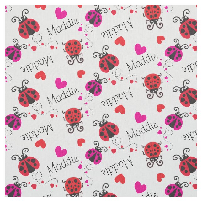 Tissu Ladybirds ladybugs rouge rose nom personnalisé mot (Échantillon)