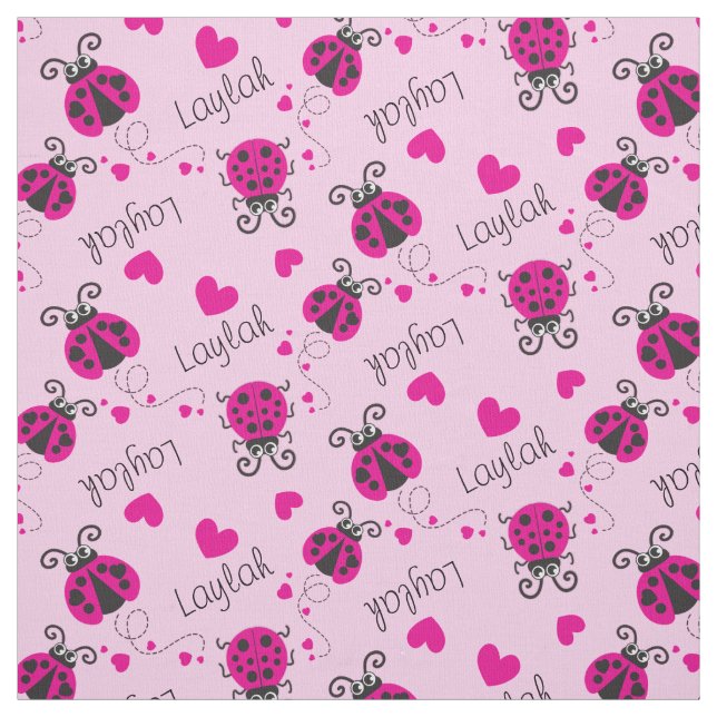 Tissu Ladybirds ladybugs rouge rose nom personnalisé mot (Échantillon)