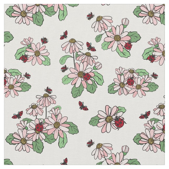 Tissu Ladybugs et marguerites roses Motif Floral (Fermer)