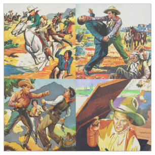 Tissu L'affiche de film occidentale vintage de cowboys