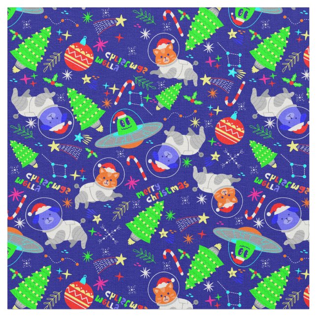 Tissu laide alien de Noël père Noël chat chien (Fermer)