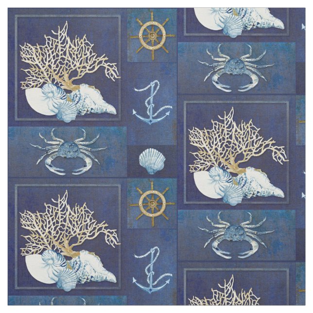 Tissu L'Ancre de corail d'océan nautique d'aquarelle (Échantillon)