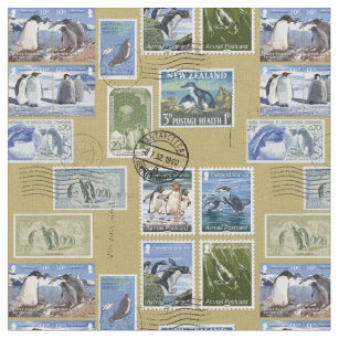 Tissu L'Antarctique - timbres-poste de pingouin