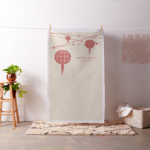 Tissu Lanterne Double Bonheur Fond pour Photos de Mariag