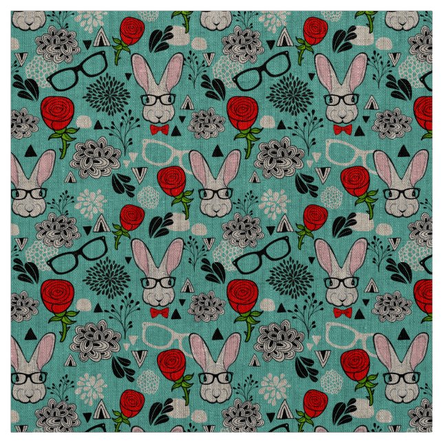 Tissu Lapin blanc en rose (Échantillon)