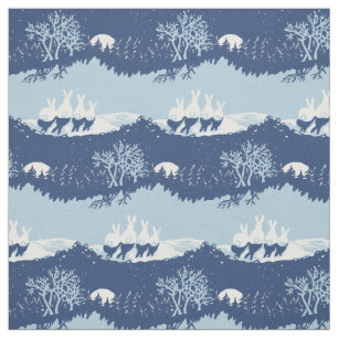 Tissu Lapin Bleu Noël Lapin Mignonne Scène Vintage