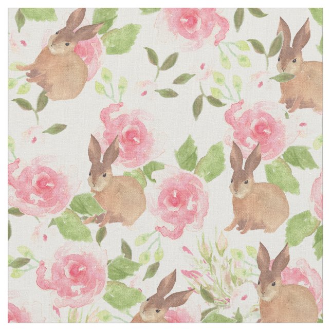 Tissu Lapin brun d'aquarelle de fleurs roses de roses (Fermer)