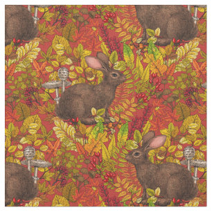 Tissu Lapin d'automne en rouge