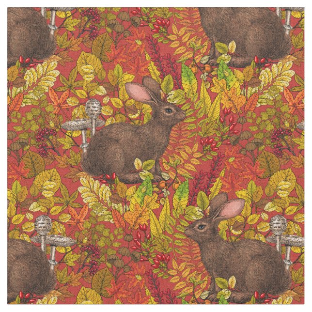 Tissu Lapin d'automne en rouge (Fermer)