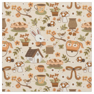 Tissu lapin de Pâques cottagecore beige
