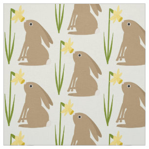 Tissu Lapin de Pâques et fleur de jonquille