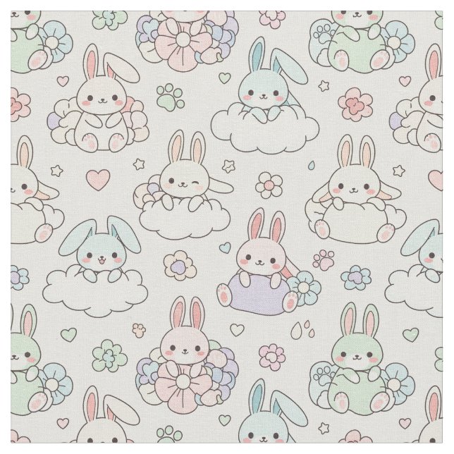 Tissu Lapin Kawaii Heureux (Fermer)