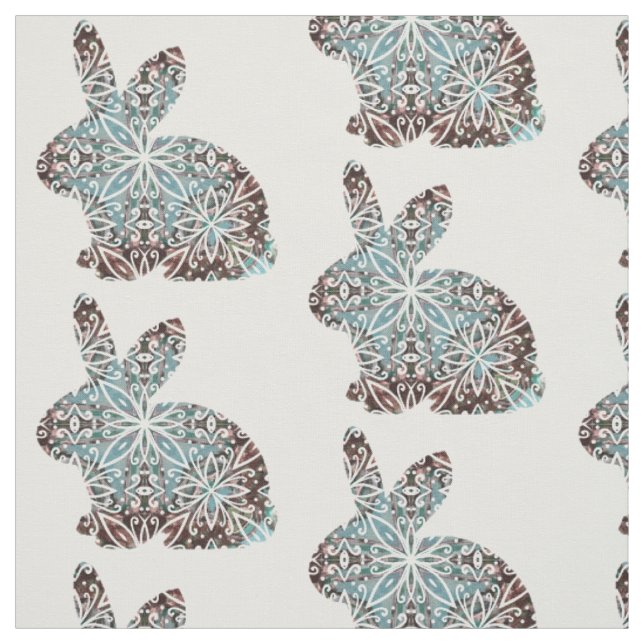 Tissu Lapin Mandala Brun et Bleu au Chocolat (Échantillon)