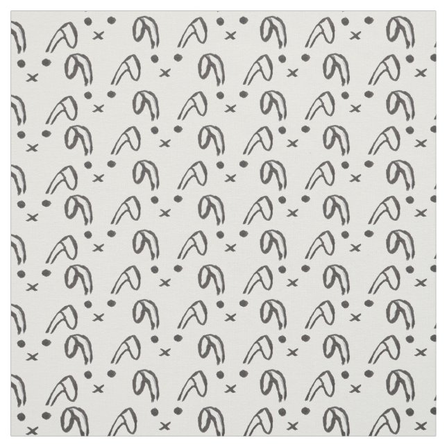 Tissu Lapin tiré par la main d'aquarelle blanche noire (Échantillon)