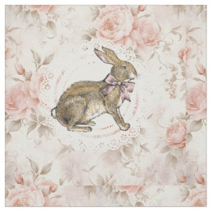 Tissu lapin vintage avec roses et napperons