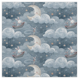 Tissu lapin vintage motif lapin bleu papier
