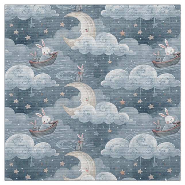 Tissu lapin vintage motif lapin bleu papier (Échantillon)