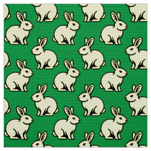 Tissu Lapins Motif - Noir, Lt Jaune et Kelly Vert