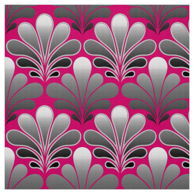 Tissu L'art déco Shell rose modèlent, gris et de fuchsia (Échantillon)