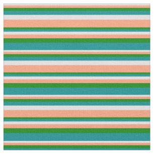 Tissu Lavande, Saumon clair, Lignes Cyan Vert & Sombre