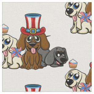 Tissu Le 4 juillet, le patriotique Chiens fait feu d'art