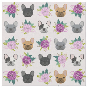 Tissu Le Bulldog français face aux fleurs de lavande