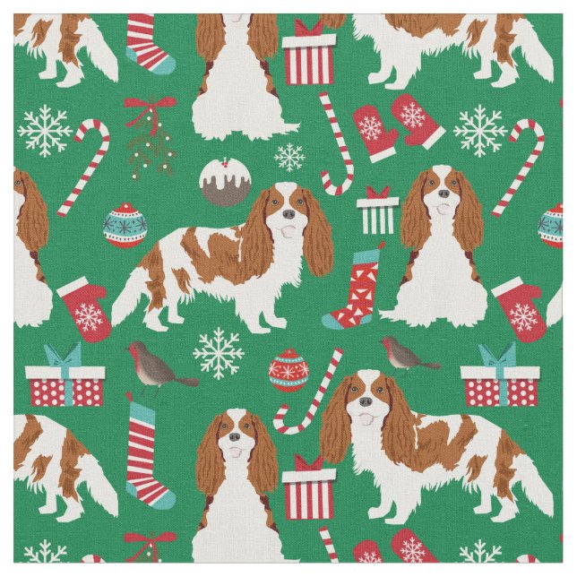 Tissu Le Cavalier roi Charles Espagnol vert de Noël (Fermer)