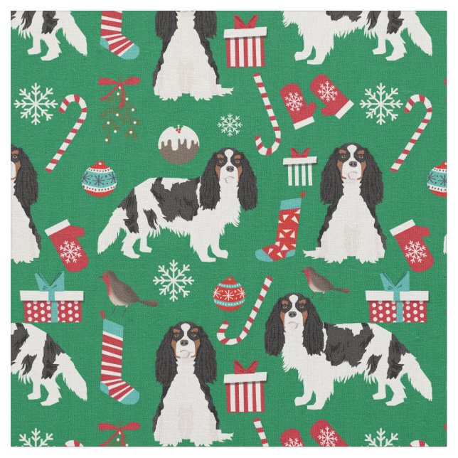 Tissu Le Cavalier roi Charles Espagnol vert de Noël (Fermer)