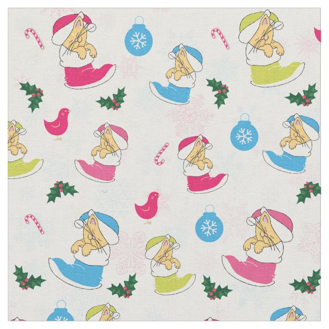 Tissu Le chat de Noël dort (Fermer)