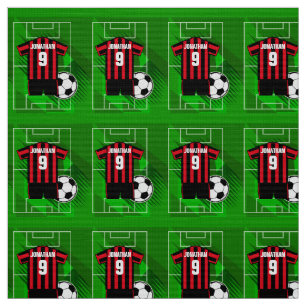 Tissu Le football rayures rouges et noires de Jersey