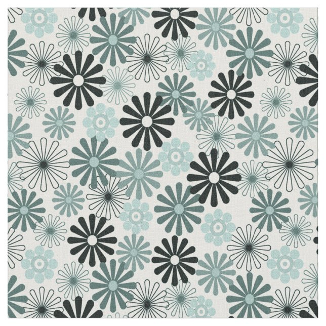 Tissu Le gris d'Aqua fleurit le style 1960 de x (Fermer)