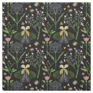 Tissu le jardin fleurit, des papillons, sauterelle,