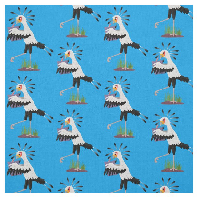 Tissu Le mignon secrétaire oiseau écrire des notes dessi (Échantillon)