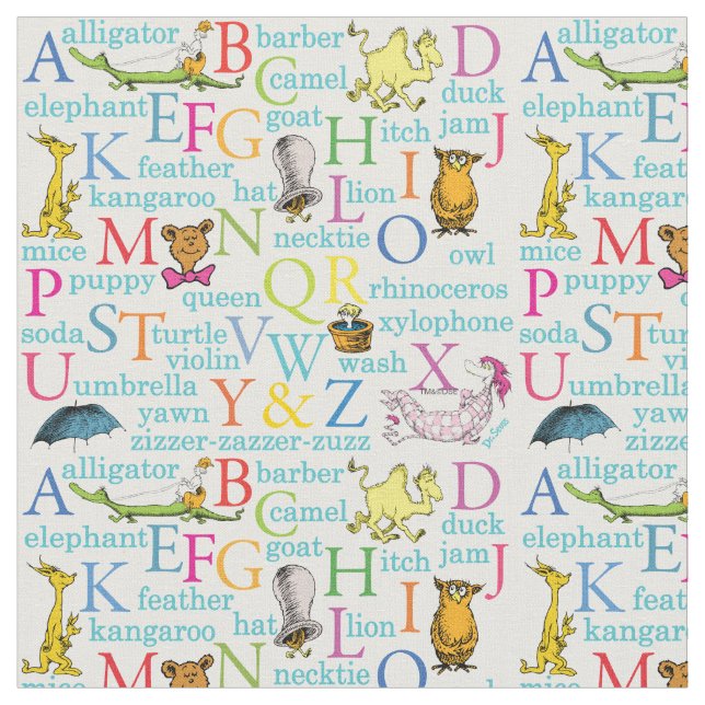 Tissu Le modèle ABC de Dr Seuss avec des mots (Fermer)